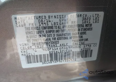 2016 Nissan Sentra Sv из США, поврежденный, VIN 3N1AB7AP9GY334923